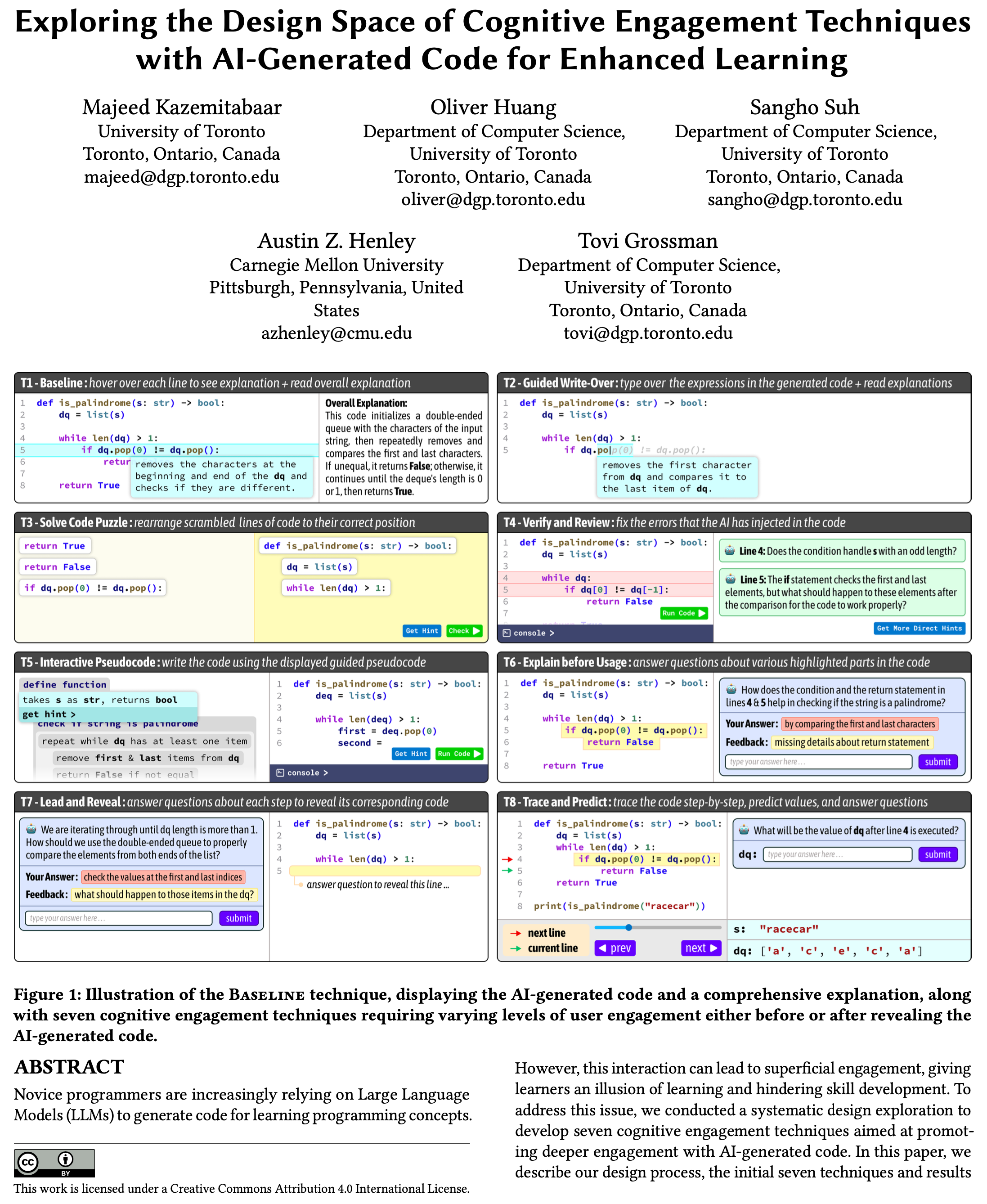 Exploring the Design Space of Cognitive Engagement Techniques with AI-Generated Code for Enhanced Learning