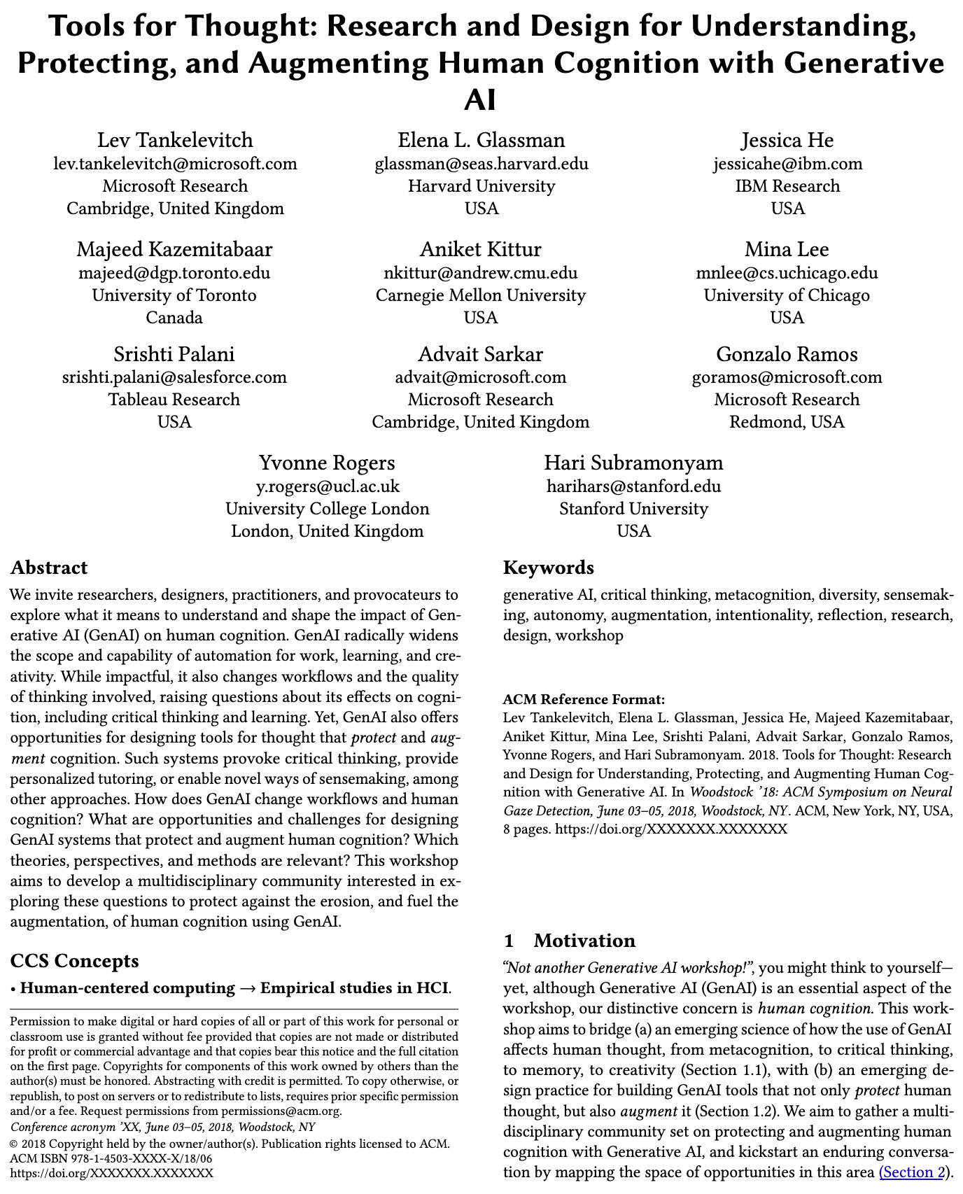 Tools for Thought: Research and Design for Understanding, Protecting, and Augmenting Human Cognition with Generative AI